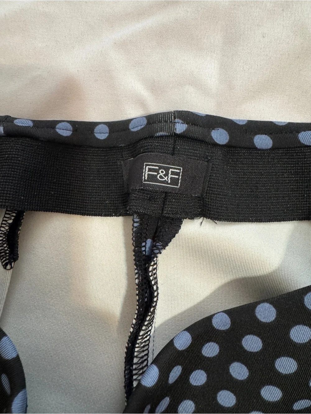 F&F Black Stretchy Midi Pencil Skirt with Light Blue Polka Dots Size S